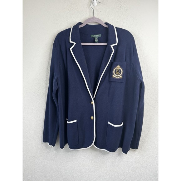 Lauren Ralph Lauren Knit Sweater Blazer 2X Gold Crest Buttons Preppy Academia - Picture 7 of 7